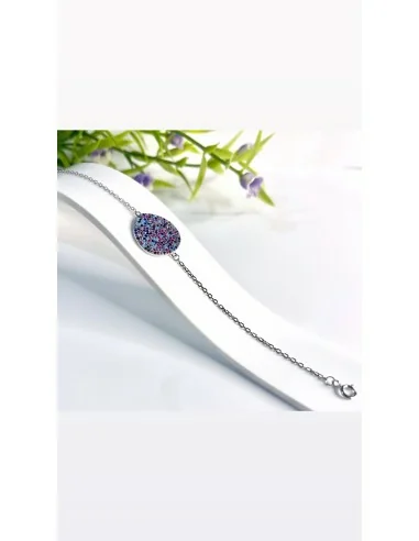 Pulsera fina de plata con circonitas lilas, azules y rosas ✨💎